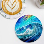 Tsunami Waves Ocean Sea Nautical Nature Water Painting UV Print Round Tile Coaster Front