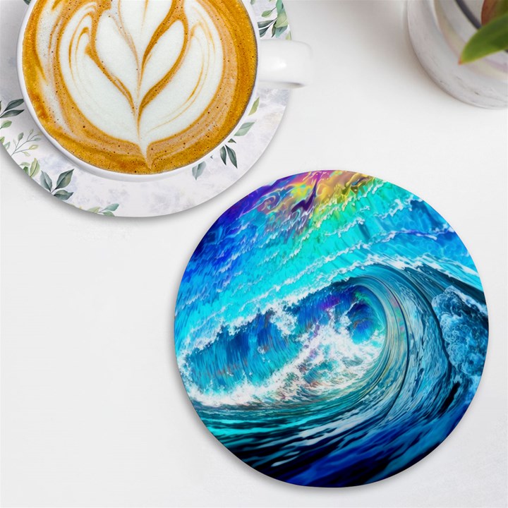 Tsunami Waves Ocean Sea Nautical Nature Water Painting UV Print Round Tile Coaster