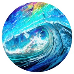 Tsunami Waves Ocean Sea Nautical Nature Water Painting Round Trivet by Ravend