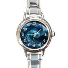 Tsunami Waves Ocean Sea Water Rough Seas 4 Round Italian Charm Watch by Ravend