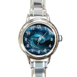 Tsunami Waves Ocean Sea Water Rough Seas 4 Round Italian Charm Watch Front