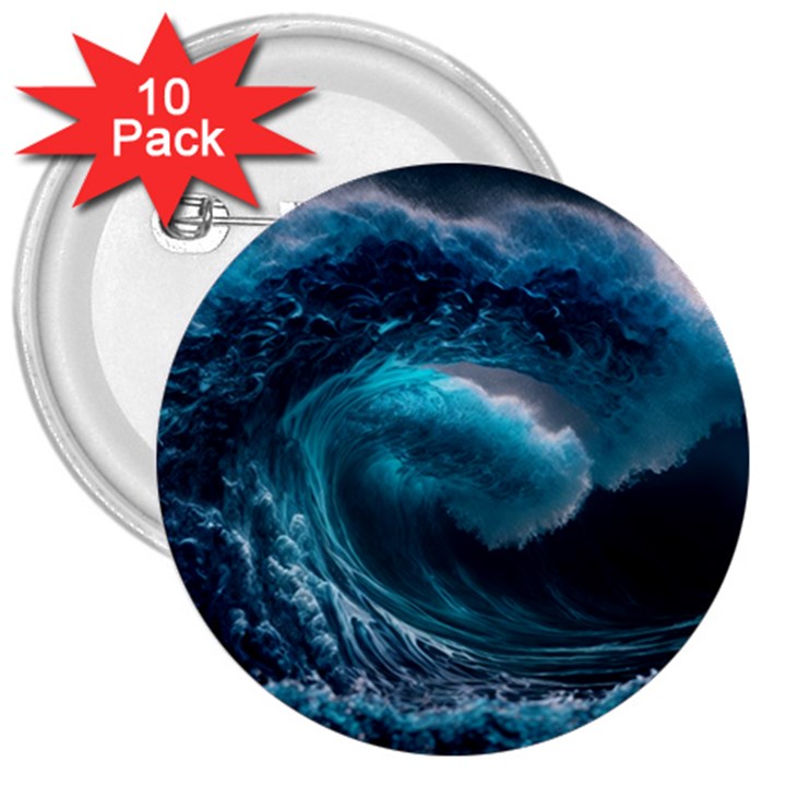 Tsunami Waves Ocean Sea Water Rough Seas 4 3  Buttons (10 pack) 