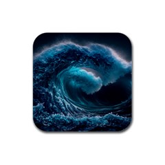 Tsunami Waves Ocean Sea Water Rough Seas 4 Rubber Square Coaster (4 Pack) by Ravend