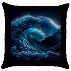 Tsunami Waves Ocean Sea Water Rough Seas 4 Throw Pillow Case (black) by Ravend