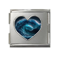 Tsunami Waves Ocean Sea Water Rough Seas 4 Mega Link Heart Italian Charm (18mm)