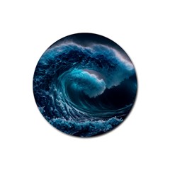 Tsunami Waves Ocean Sea Water Rough Seas 4 Rubber Round Coaster (4 Pack) by Ravend