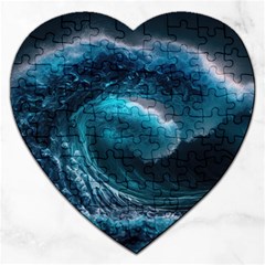 Tsunami Waves Ocean Sea Water Rough Seas 4 Jigsaw Puzzle (heart) by Ravend