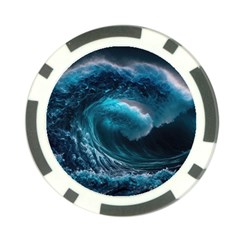 Tsunami Waves Ocean Sea Water Rough Seas 4 Poker Chip Card Guard by Ravend