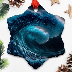 Tsunami Waves Ocean Sea Water Rough Seas 4 Snowflake Ornament (two Sides) by Ravend