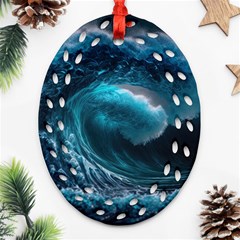 Tsunami Waves Ocean Sea Water Rough Seas 4 Ornament (oval Filigree) by Ravend