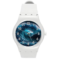 Tsunami Waves Ocean Sea Water Rough Seas 4 Round Plastic Sport Watch (m) by Ravend