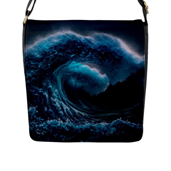 Tsunami Waves Ocean Sea Water Rough Seas 4 Flap Closure Messenger Bag (L)