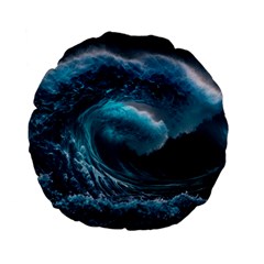 Tsunami Waves Ocean Sea Water Rough Seas 4 Standard 15  Premium Flano Round Cushions by Ravend