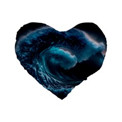 Tsunami Waves Ocean Sea Water Rough Seas 4 Standard 16  Premium Flano Heart Shape Cushions by Ravend