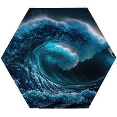 Tsunami Waves Ocean Sea Water Rough Seas 4 Wooden Puzzle Hexagon by Ravend