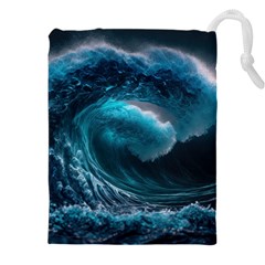 Tsunami Waves Ocean Sea Water Rough Seas 4 Drawstring Pouch (4xl) by Ravend