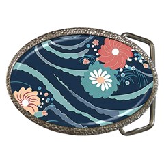 Waves Flowers Pattern Water Floral Minimalist Belt Buckles by Ravend