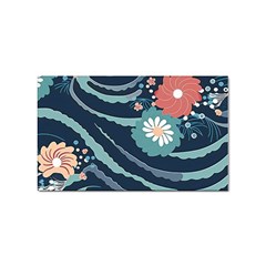 Waves Flowers Pattern Water Floral Minimalist Sticker (rectangular) by Ravend