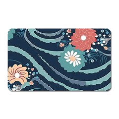 Waves Flowers Pattern Water Floral Minimalist Magnet (rectangular) by Ravend