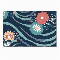 Waves Flowers Pattern Water Floral Minimalist Postcards 5  X 7  (pkg Of 10) by Ravend