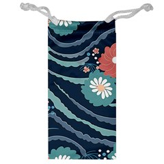 Waves Flowers Pattern Water Floral Minimalist Jewelry Bag by Ravend