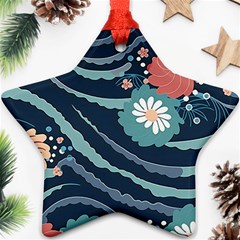 Waves Flowers Pattern Water Floral Minimalist Star Ornament (two Sides) by Ravend