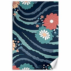 Waves Flowers Pattern Water Floral Minimalist Canvas 24  X 36  by Ravend