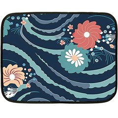 Waves Flowers Pattern Water Floral Minimalist One Side Fleece Blanket (mini) by Ravend