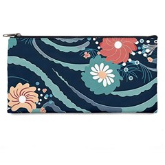 Waves Flowers Pattern Water Floral Minimalist Pencil Case by Ravend