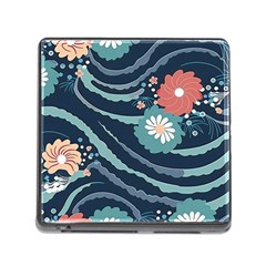 Waves Flowers Pattern Water Floral Minimalist Memory Card Reader (square 5 Slot) by Ravend