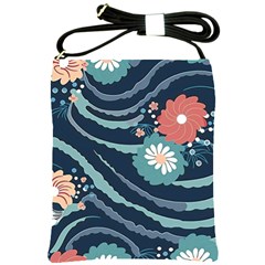 Waves Flowers Pattern Water Floral Minimalist Shoulder Sling Bag by Ravend