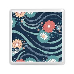 Waves Flowers Pattern Water Floral Minimalist Memory Card Reader (square) by Ravend