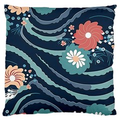 Waves Flowers Pattern Water Floral Minimalist Large Cushion Case (two Sides) by Ravend