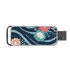 Waves Flowers Pattern Water Floral Minimalist Portable Usb Flash (one Side) by Ravend