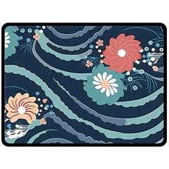 Waves Flowers Pattern Water Floral Minimalist Fleece Blanket (large) by Ravend