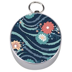 Waves Flowers Pattern Water Floral Minimalist Silver Compasses by Ravend