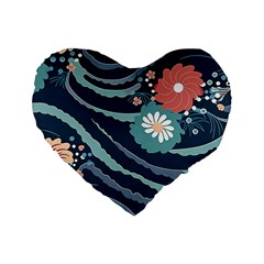 Waves Flowers Pattern Water Floral Minimalist Standard 16  Premium Flano Heart Shape Cushions by Ravend