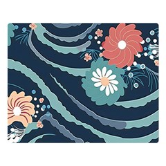 Waves Flowers Pattern Water Floral Minimalist Premium Plush Fleece Blanket (large) by Ravend