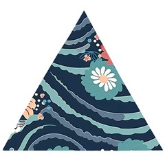 Waves Flowers Pattern Water Floral Minimalist Wooden Puzzle Triangle by Ravend