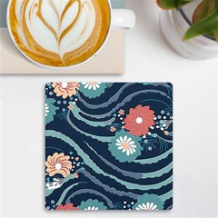 Waves Flowers Pattern Water Floral Minimalist Uv Print Square Tile Coaster  by Ravend