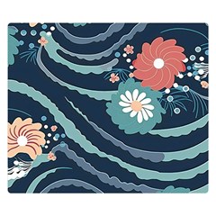 Waves Flowers Pattern Water Floral Minimalist One Side Premium Plush Fleece Blanket (small)