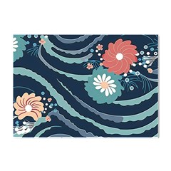 Waves Flowers Pattern Water Floral Minimalist Crystal Sticker (a4)