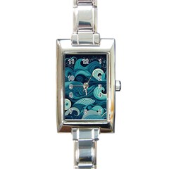 Waves Ocean Sea Abstract Whimsical Abstract Art Rectangle Italian Charm Watch by Ravend