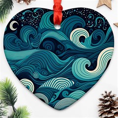 Waves Ocean Sea Abstract Whimsical Abstract Art Ornament (heart) by Ravend