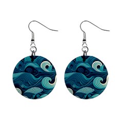 Waves Ocean Sea Abstract Whimsical Abstract Art Mini Button Earrings by Ravend