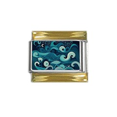 Waves Ocean Sea Abstract Whimsical Abstract Art Gold Trim Italian Charm (9mm) by Ravend