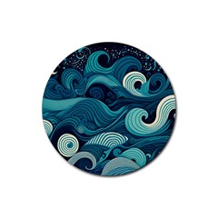 Waves Ocean Sea Abstract Whimsical Abstract Art Rubber Round Coaster (4 Pack) by Ravend