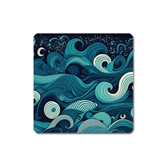 Waves Ocean Sea Abstract Whimsical Abstract Art Square Magnet by Ravend