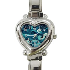 Waves Ocean Sea Abstract Whimsical Abstract Art Heart Italian Charm Watch by Ravend