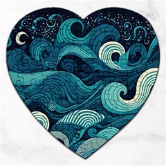 Waves Ocean Sea Abstract Whimsical Abstract Art Jigsaw Puzzle (heart) by Ravend